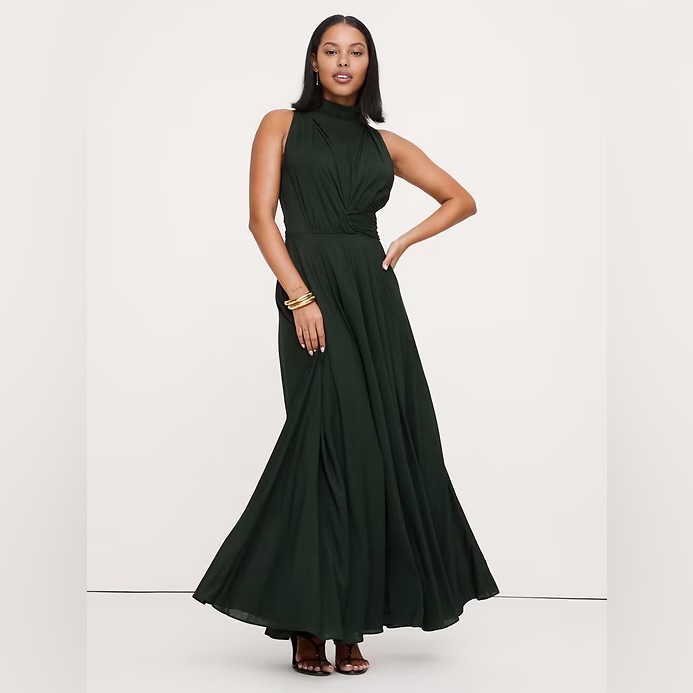 Nwt! Banana Republic Beyond The Pines Green Stretch-Crepe Maxi Dress 6